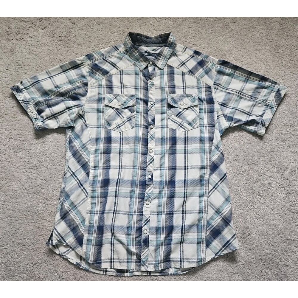 BKE Mens size XL Pearl snap button up short sleeve shirt Athletic fit Blue